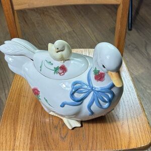 Lenox Poppies on Blue Goose Tureen 3-Piece Set w/ Lid & Ladle Farmhouse Dec